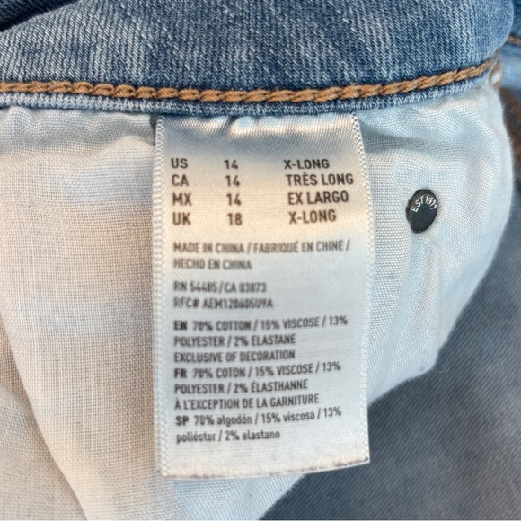 American Eagle High Rise Straight Jeans Women’s 14 X-Long Light Wash Distressed - Picture 4 of 11